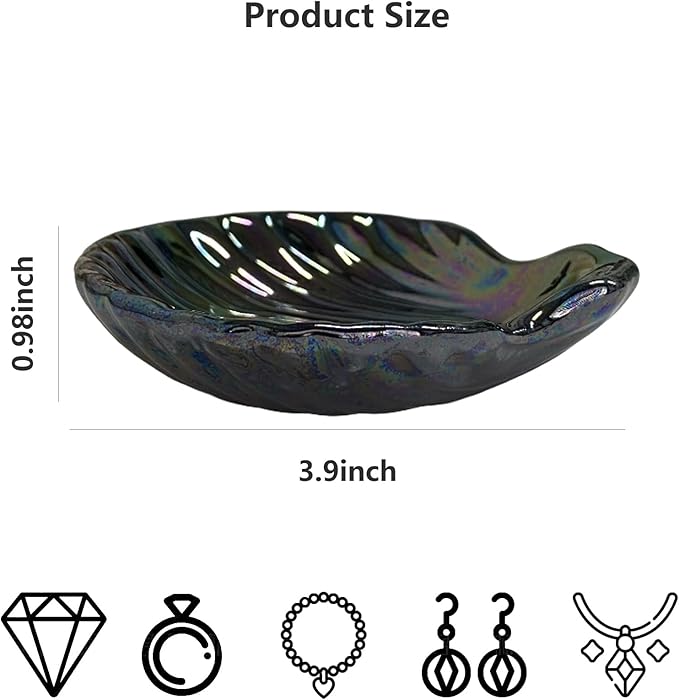 Shell Jewelry Dish Tray, Ceramic Trinket Tray Clamshell Jewelry Organizer Dish, Ring Holder Dish Room Decor, Mother's Day Valentine's Friendship Christmas Birthday Gifts for Women (Multicolor Black)