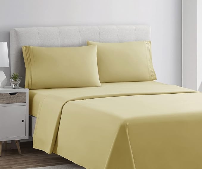 Clara Clark Bed Sheets, Premier 1800 Series 4 Piece Bed Sheet Set, Deep Pocket, Wrinkle, Fade, Stain Resistant, Luxury Soft Bedding Sheets & Pillowcases, California King, Custard Mellow