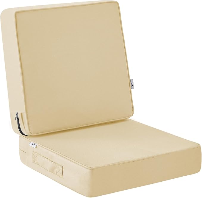 Outdoor Cushions, Outdoor Chair Cushions 24x24x4 Inch, Cushions for Outdoor Furniture with Removable Cover, Waterproof & Fade Resistant Outdoor Seat Cushions for Patio, Lawn, Beige