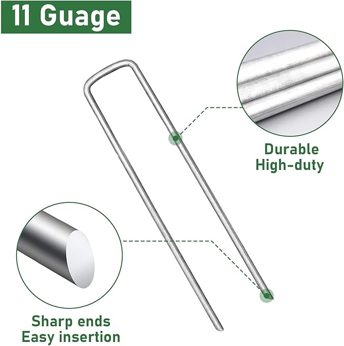 500 Pack Landscape Staples 6 Inches 11 Gauge Stakes, Galvanized Garden Stakes U-Shaped Pins and Landscaping Staples for Sod Anchoring Landscape Fabric Irrigation Tubing(500pack-N)