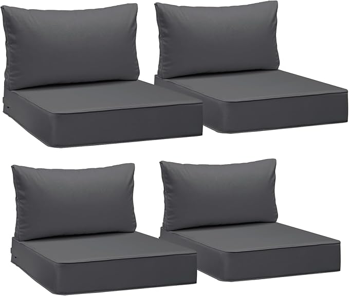 AAAAAcessories Outdoor Deep Seat Cushions, Waterproof, Fade-Resistant Patio Furniture Replacement Cushions, 24" x 24" x 5" + 24" x 13.5", Set of 4, Dark Gray