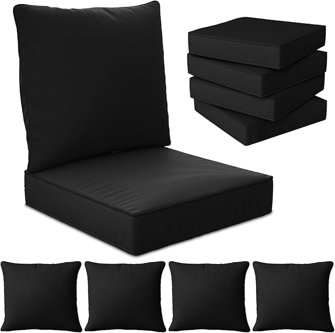 24" x 24" x 6" Outdoor Deep Seat Cushions Set - 4 Set Waterproof & Fade Resistant Patio Furniture Replacement Cushions, Non-Slip Outdoor Cushions Fit Loveseats, Couches, Chairs, Sofas.