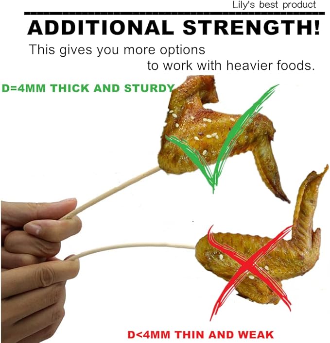 6" Natural Bamboo Skewers for BBQ，Appetiser，Fruit，Cocktail，Kabob，Chocolate Fountain，Grilling，Barbecue，Kitchen，Crafting and Party. Φ=4mm, More Size Choices 8"/10"/12"/14"/16"/17.5"/30"/36"(500 PCS)
