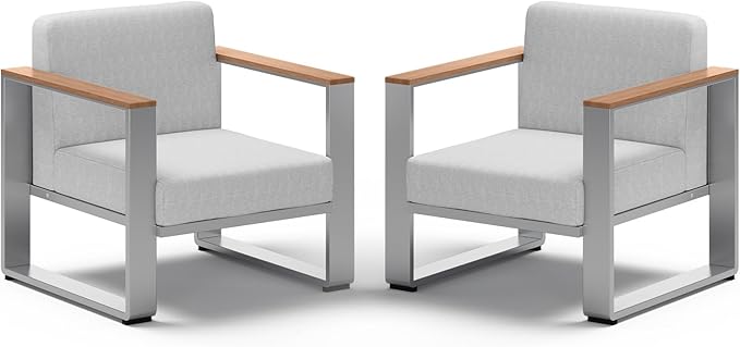 Aluminum Outdoor Patio Furniture, 2 Pieces Armchairs, All-Weather Metal Modern Outside Single Sofa for Deck, Porch (TeakGray)