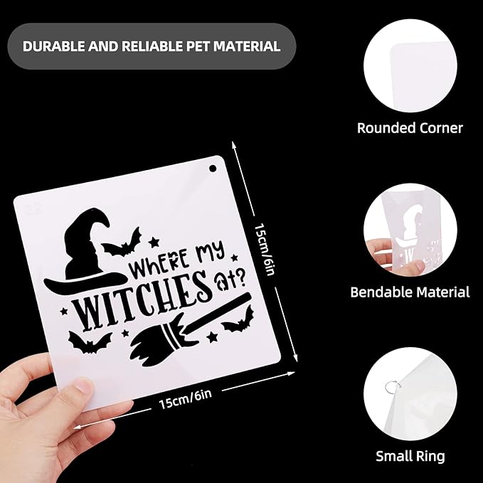 25 Pcs Halloween Stencils Reusable, 6x6 Halloween Stencils for Painting on Wood, Plastic Drawing Spraying Templates for Greeting Cards, Halloween Crafts Ornaments Wall Window Door DIY Decoration