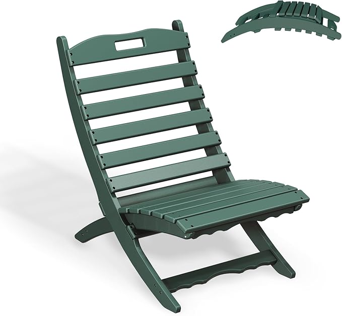 GREENVINES Folding Wave Chair | Xavier | Portable Adirondack-Chairs | HDPE Plastic | All Weather | Forest | for Fire Pit Beach Outdoor Deck Poolside Garden Patio Porch Fishing