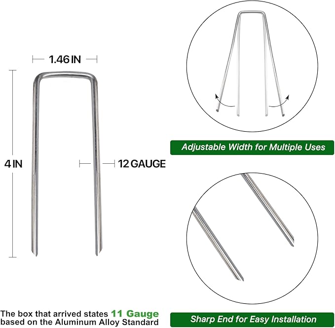 Landscape Staples 4 Inch 50 Pack Galvanized Garden Stakes Anti-Rust Landscape Pins for Weed Barrier Fabric, Artificial Turf and Landscape Fabric