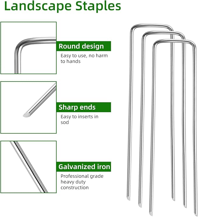 50 Pack Lawn Staples, Premium Garden Landscape Staples, Galvanized Heavy-Duty Gauge Stakes, U-Shaped Tent Stakes, Anti-Rust Fence Netting Pins Ground Spikes, Sod Pins
