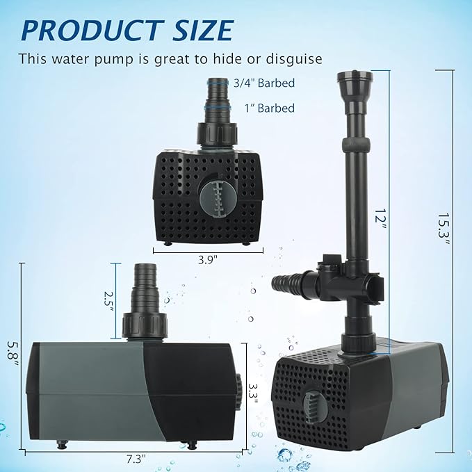 WaterRebirth (HSUP3000F) Submersible Water Pump With Fountain Jets - Pond Pump - Submersible Pump - Water Fountain Pump - Aquarium Pump (Pack of 5)
