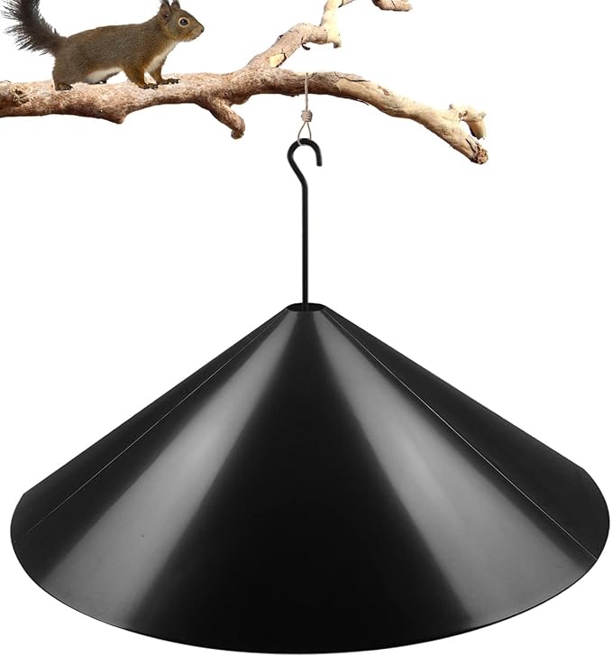Queension Squirrel Baffle Wrap Guard Around Protects Hanging Bird Feeders for Outdoor Shepherd’s Hook, Save Bird Houses from Squirrels, Raccoons, and Rodents - Hang Mount 19 Inch 1pcs