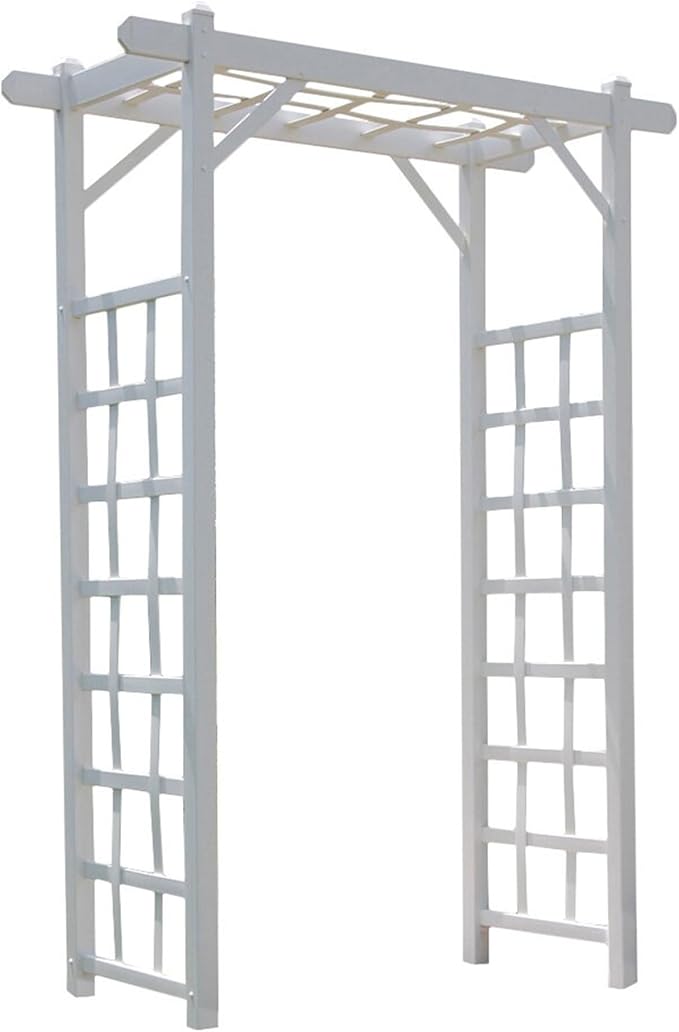 Dura-Trel Elmwood Arbor, Vinyl Garden Archway for Outdoors, 57" x 85", White - Backyard Decorative Arch for Pathways & Entrances w/ Trellis Sides for Climbing Plants, Vines & Flowers
