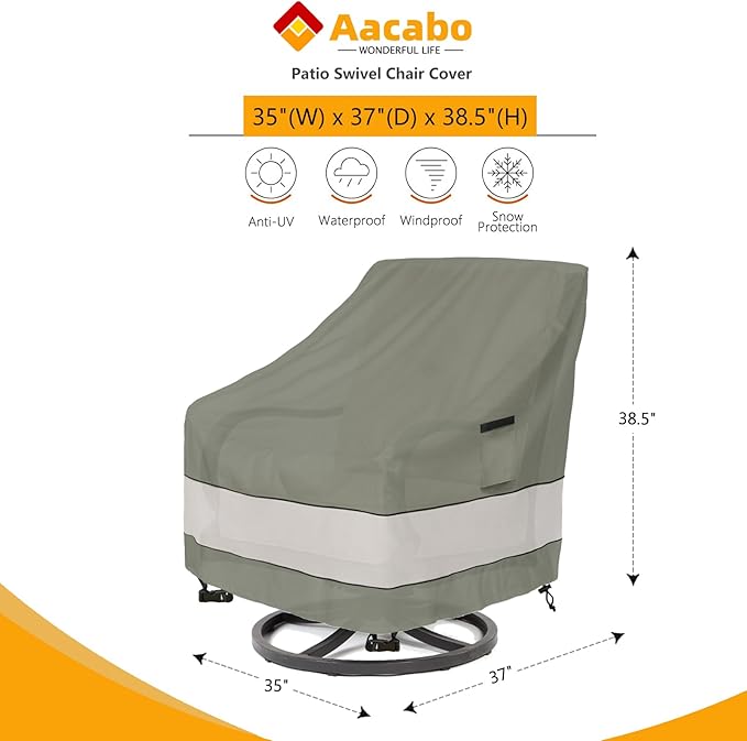 Outdoor Swivel Chair Cover 4 Pack,Waterproof 100% Outdoor Patio Chair Covers,35W x 37 D x 38.5 H inches,Outside Furniture Lounge Deep Seat Cover -Grayish Green