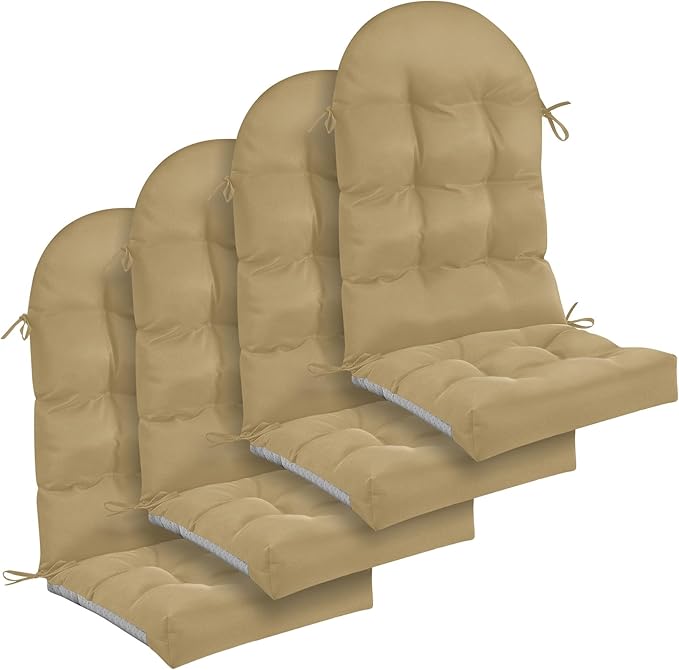 Geelin 4 Pcs Adirondack Chair Cushion High Back Patio Rocking Chair Cushion 44 x 19 x 4 Inch Tufted Weather Resistant Fade Resistant Seat for Patio Rocking Seat (Brown)