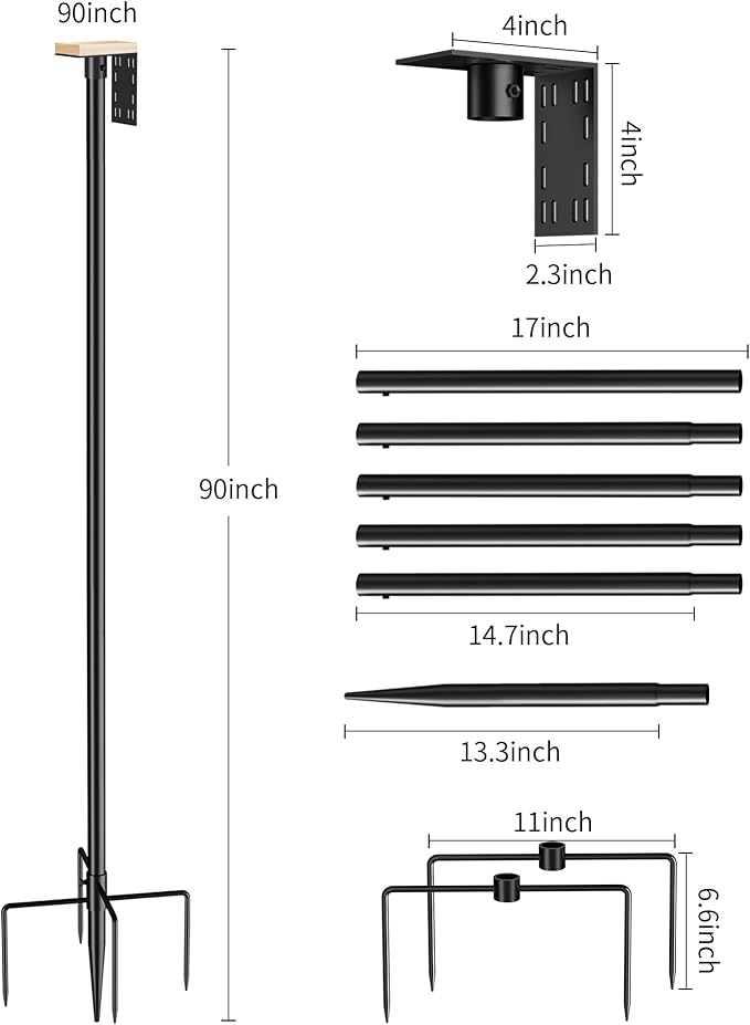 Bird Feeder Pole - 90 Inch Slip-Fit Structure for Anti-Wobble Stability, 1-Inch Steel Station with Universal Mounting Platform & 5-Prong Base for Feeders, Bird House, Outdoor