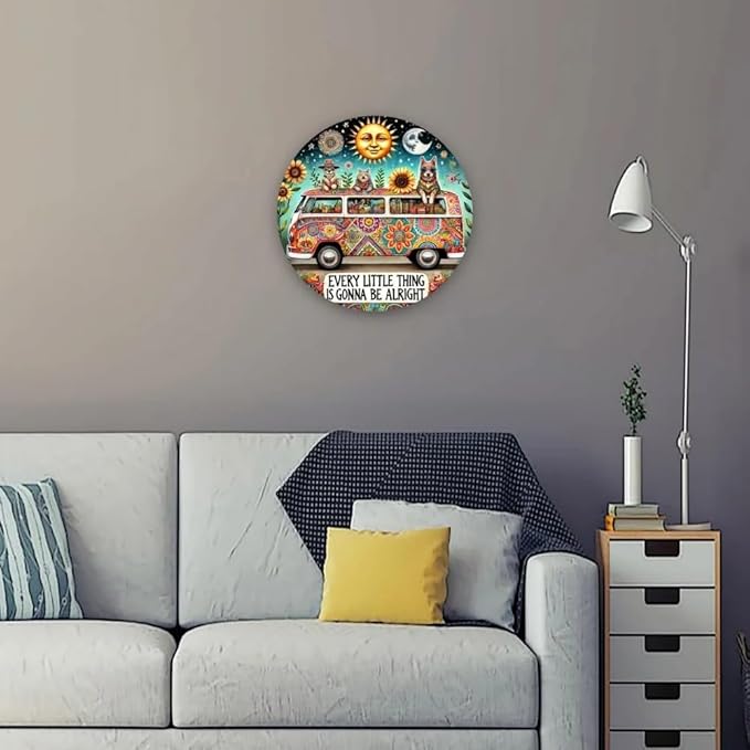 Metal Retro Shell Gasoline Wall Art, Creativity Art Decorations, Garden Sign Outside Decor，Wall Sculpture， Hanging Sculpture for Living Room Dining Room Bedroom Yard Outdoor Decor (Starry Sky Cute Pet Car Team)