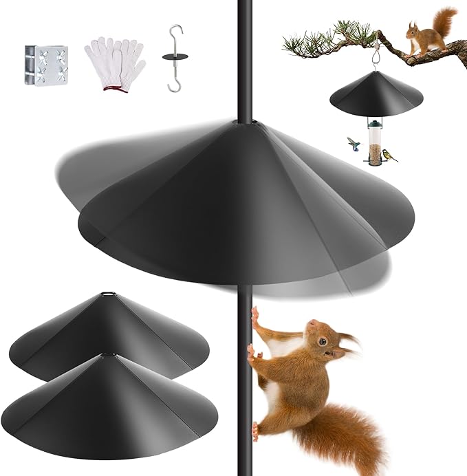 2PCS 24 Inch Metal Squirrel Baffle,Squirrel Guard for Bird Feeder Without Screws Assemble,Hanging Baffle Outdoor Protect Bird Feeders and Pole Mount from Raccoon Squirrels Rodents