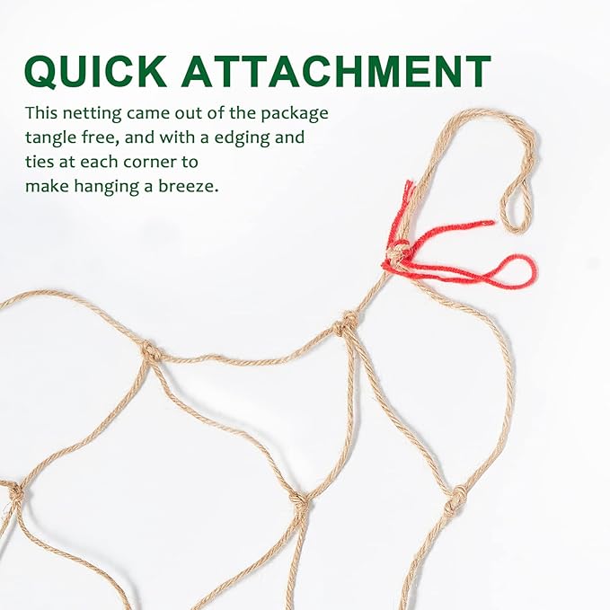 Jute Trellis Netting - Jute Netting for Garden, Heavy Duty Plant Support Netting for Climbing Plants, Cucumber, Vine, Fruits & Vegetables, Climbing Vining Plants (6.6 Ft x 16.4 Ft, 3.9 Inch Squares)