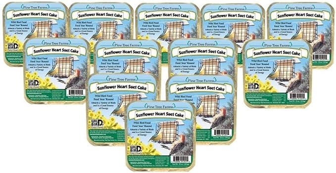 Pine Tree Farms 12 Pack Sunflower Heart Suet Cakes, White, 12 Ounces Each