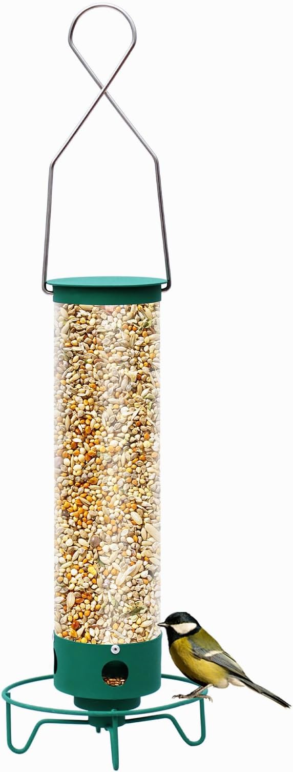 Metal Outdoor Hanging Bird Squirrel Proof Feeder, Equipped with Anti Squirrel Rotating Perch Ring Device, of Tube Bird Feeders On Garden Terraces