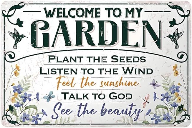YOYI ART Garden Signs for Outside - Welcome to My Garden Sign, Metal sign for Patio, Yard, Outdoor, Gardening Gifts and Decorations for Women Gardeners Plant Lovers, 12 x 8 inch