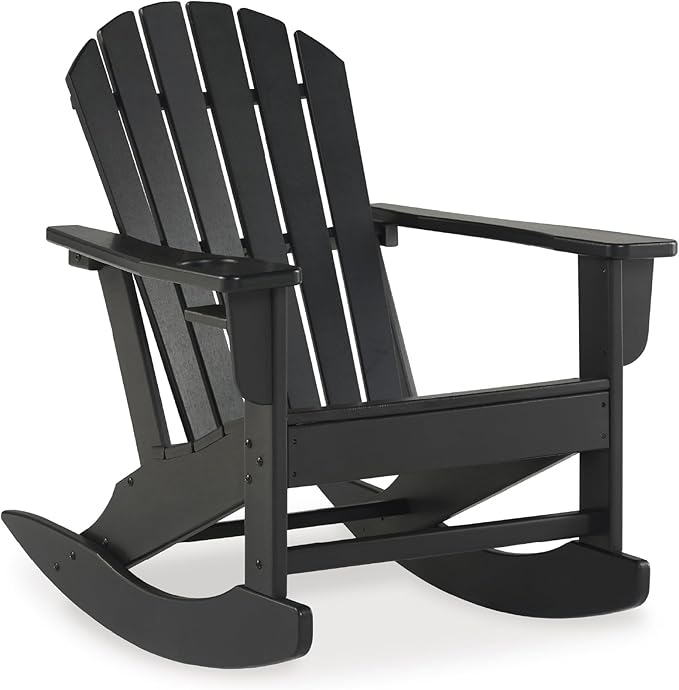 Signature Design by Ashley Sundown Treasure Cottage Weather Resistant Indoor/Outdoor Rocking Chair with 1 Cup Holder, Black