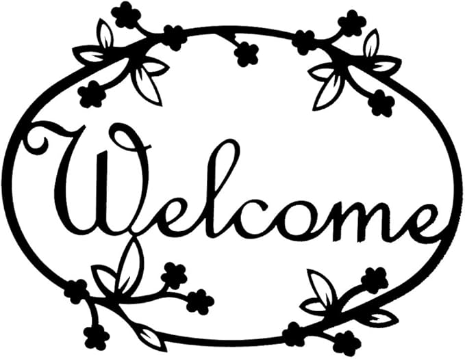 12" American Made Iron Outdoor Welcome Sign - Floral Design