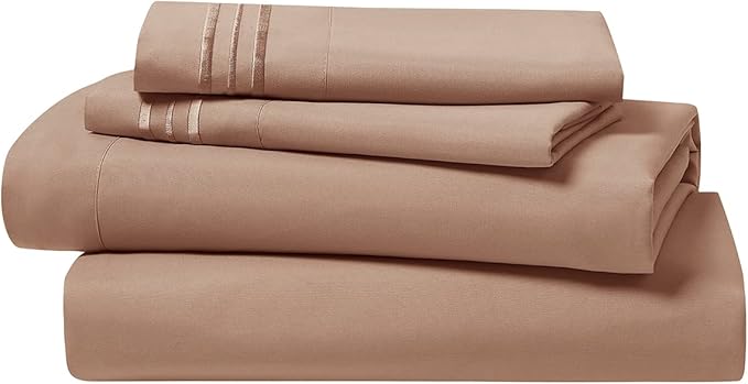 Clara Clark Bed Sheets, Premier 1800 Series 4 Piece Bed Sheet Set, Deep Pocket, Wrinkle, Fade, Stain Resistant, Luxury Soft Bedding Sheets & Pillowcases, King, Taupe Sand