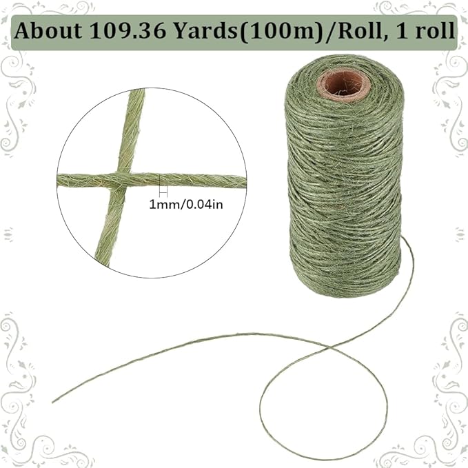 328 Feet/100M 1mm Jute Twine String Garden Rope Jute Cord 1 Ply Sea Green Craft Jewelry Beading Cord Thread for Bracelets Braiding Gift Wrapping Decoration Gardening Climbing Plant Crafts