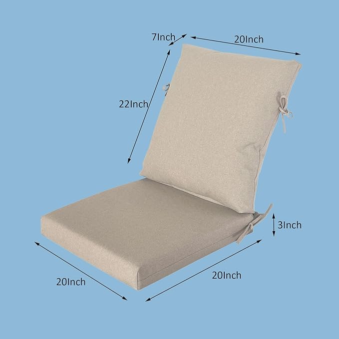 COZYVIDA Outdoor Dining Chair Cushion, Set of 1, 20" x 42",Water-Proof, UV-Resistant 1000+ Hrs, 30D Foam with Recycled Fiber Fill, YKK Zippers, Natural Linen-TPU