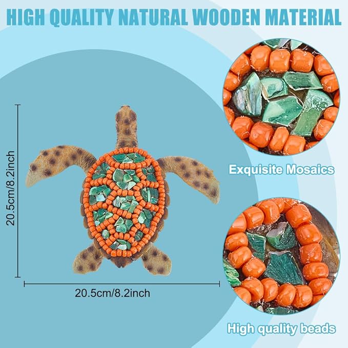 WEBEEDY DIY Mosaic Turtle Kit Create Your Own Mosaic Sea Turtle Ornaments with Crushed Shell,Glass Beads,Tool and Instruction for Adult Beginner Home Outdoor Garden Summer Party Decoration,5x4.7Inch