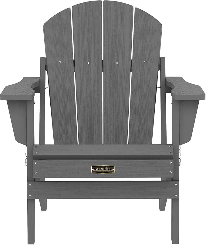 SERWALL Folding Adirondack Chair for Patio Garden Outdoors Fire Pit- (Folding Gray)