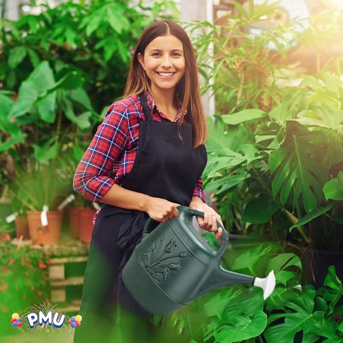 PMU 2 Gallon Watering Can - Garden Watering Can for Indoor & Outdoor Plants - Plastic Water Can with Detachable Sprinkler Head - Large Water Pot, Made in USA - Hunter Green Pkg/12