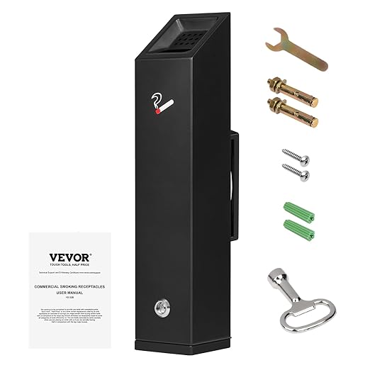 VEVOR Stainless Steel Outdoor Trash Can, Wall Mounted Weatherproof Lockable Cuboid Trash Container, Butt Receptacle for Garden, Office, Restaurant, Hotel, Bar, Black