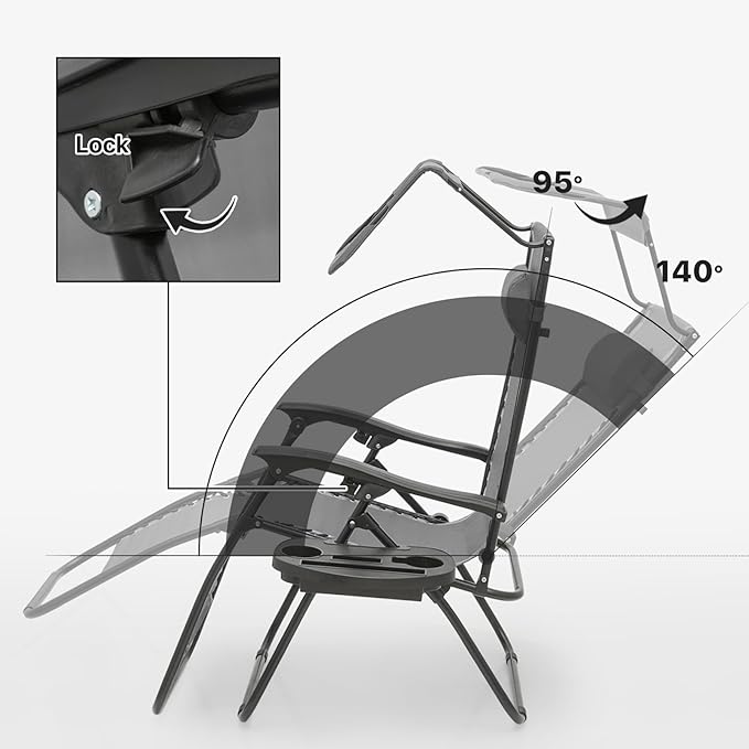 Magshion Zero Gravity Chair with Canopy Set of 2, Reclining Outdoor Patio Lounge Chair, Folding Anti Gravity Recliner, Portable Lounger with Removable Cup Holder Side Tray and Pillow Headrest (Grey)