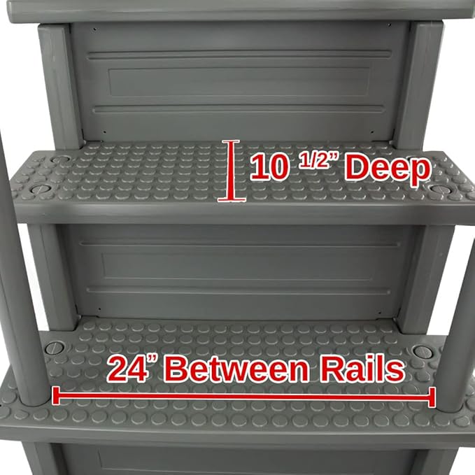 Aqua Select Anti-Slip in-Pool Steps with Outside Flip-Up Ladder | Gray | for Above Ground Swimming Pools | Can Mount to Decks 48" to 54" H | Safety Stairs Capacity Up to 350 lbs