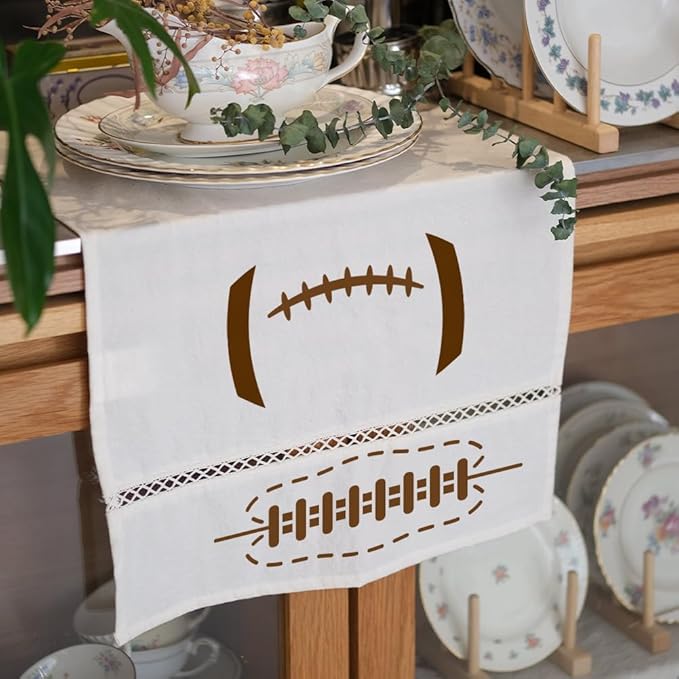 MAYJOYDIY Football Sewing Thread Stencils, 11.8x11.8 inch, 2 Pack with Paint Brush, Sports Ball Drawing Templates