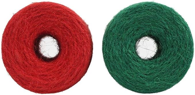 Tenn Well Red Green Jute Twine, 328 Feet x 2 Rolls 2mm Colored Christmas Twine String for Gift Wrapping, Holiday Decorations, Bundling, Gardening, DIY Crafts