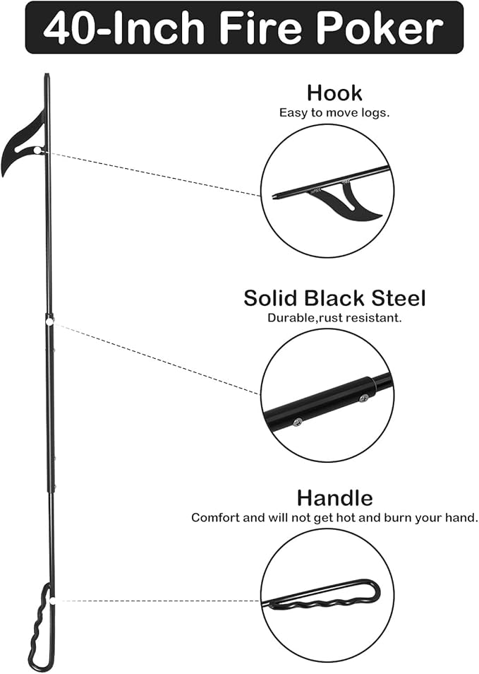 Stanbroil Fire Poker for Fire Pit, 40" Heavy Duty Fireplace Poker for Campfire Wood Stove Firewood Log Coals, Outdoor and Indoor Fireplace Fire Pit Tools