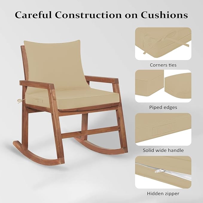Cozyide Outdoor Chair Cushions 24x24, Washable Patio Furniture Cushions with Removable Cover, Waterproof Outdoor Deep Seat Cushion Set with Non-Slip Ties and Handle, Khaki