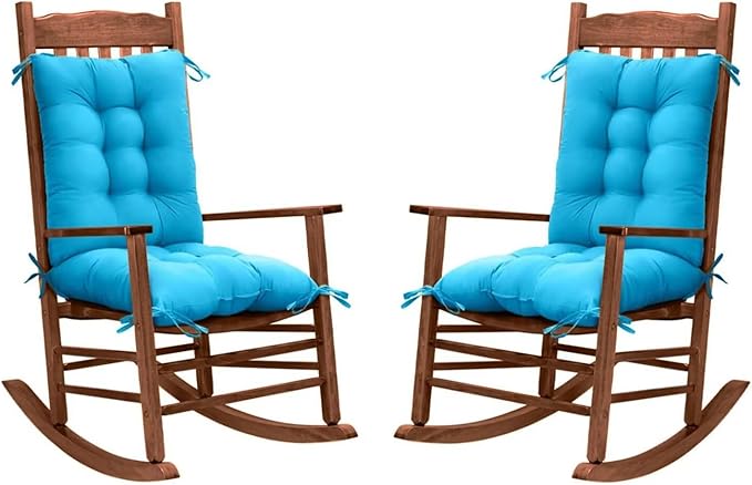 Set of 2 Rocking Chair Cushion Thick Chair Pads with High Back Soft Patio Seat Cushion for Garden Porch Lawn Use Sky Blue