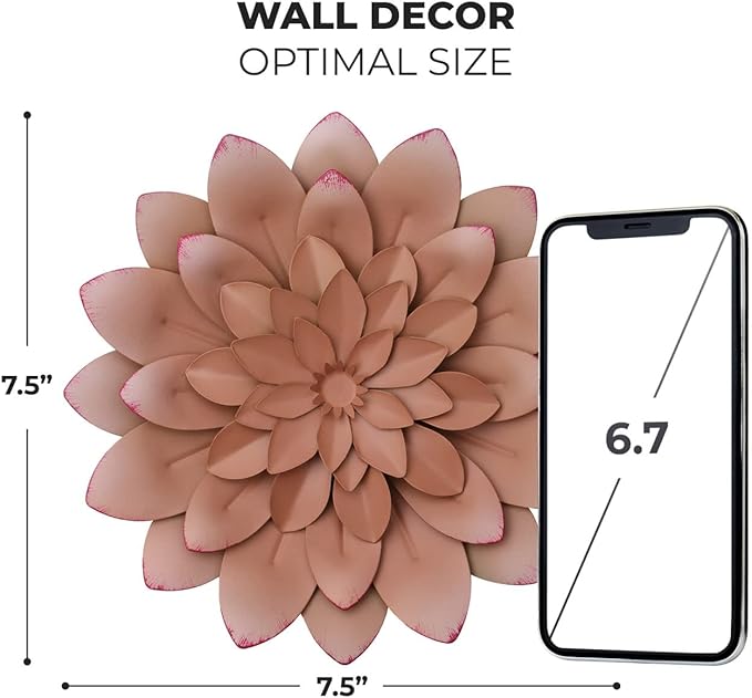 Everydecor Succulent Metal Flowers Wall Decor – Pink, Hand Painted, 3D Flower Art Decoration for Living Room, Bedroom, Kitchen, Bathroom - Floral Decor for Indoor & Outdoor Use