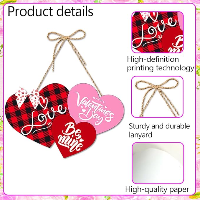 Valentine Door Decorations Love Hanging Sign Front Door Hanger Wreath Decor Indoor Outdoor Decor for Valentine's Day Party Home Farmhouse Wall Porch Yard Window Decoration Supplies