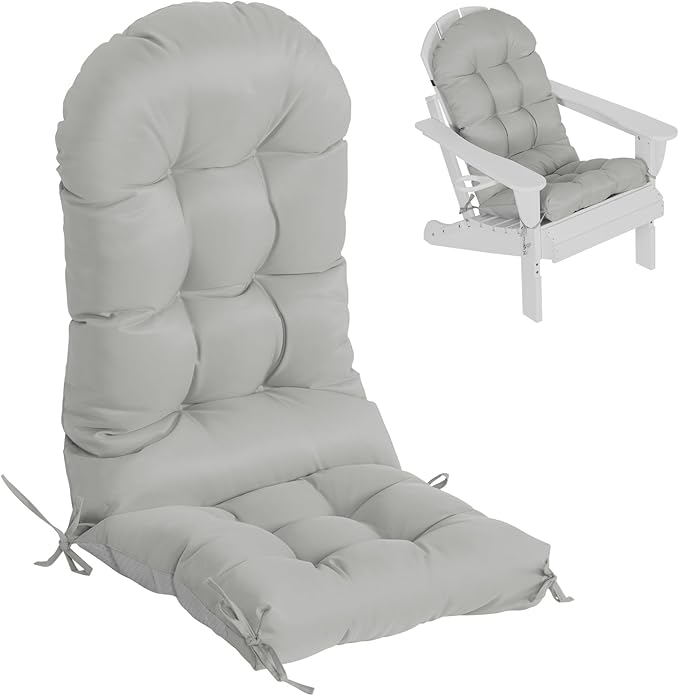 Adirondack Chair Cushion, Extra Thick High Back Rocking Chair Cushion 47x19.6x4 Inch, Folding Patio Pads with Ties, Waterproof & Fade-Resistant Seat Pads Indoor/Outdoor (Grey, 1)
