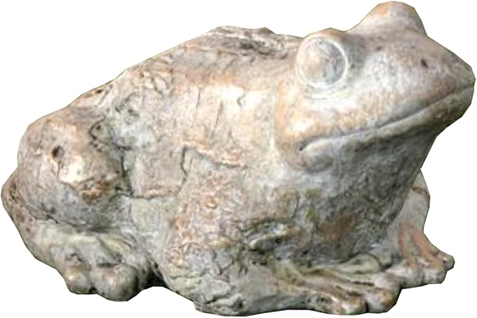 PD Home & Garden Decorative 8 Inch Cement Animal Statue for Yard Porch Patio or Garden Décor Natural Grey with Golden Wash Frog