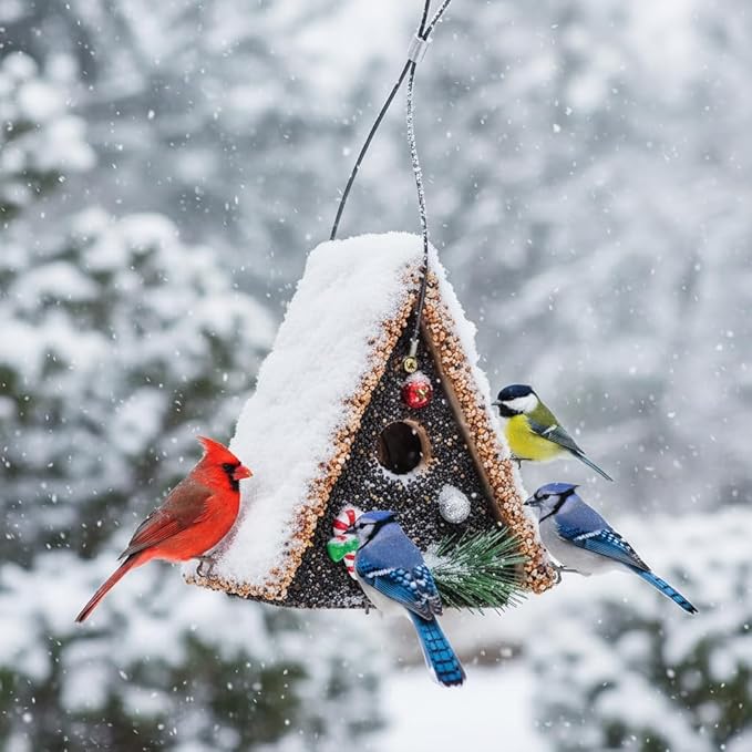 Seeded Birdhouse, Birdseeded Bird House, Wood Wren Bird Houses Covered with Wild Birdfood,Bird Feeders for Outside Hanging, A Frame Birdhouse