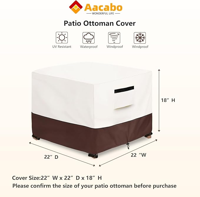 Patio Ottoman Cover,22W x 22D x 18H inch,Waterproof Square Patio Small Side Table Cover,Suitable for 3-Piece Outdoor Wicker Patio Bistro Set Side Table(Beige)