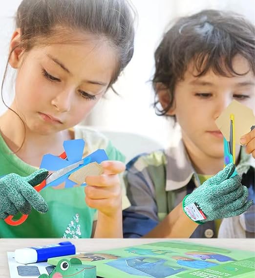 2 Pairs Cut Resistant Gloves for Kids 4-6 Years, Level 5 Protection Cutting Gloves Food Grade for Cooking, Whittling, Wood Carving, Gardening and DIY(Green-XXXS)