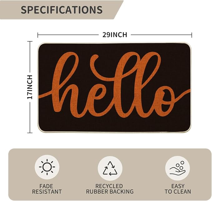 Artoid Mode Black Orange Hello Halloween Doormat, Home Decor Low-Profile Switch Rug Door Mat Floor Mat for Indoor Outdoor 17x29 Inch