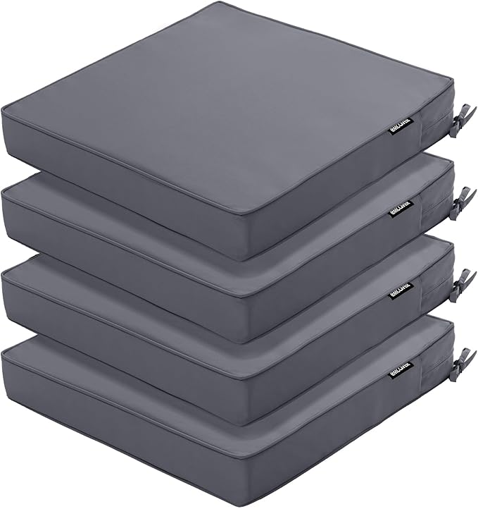 Outdoor Chair Cushions 18.5x16 Inch Waterproof Patio Chair Cushions with Tie 5 Year Color Fastness Thick Outdoor Seat Cushion for Patio Furniture Dark Grey Set of 4