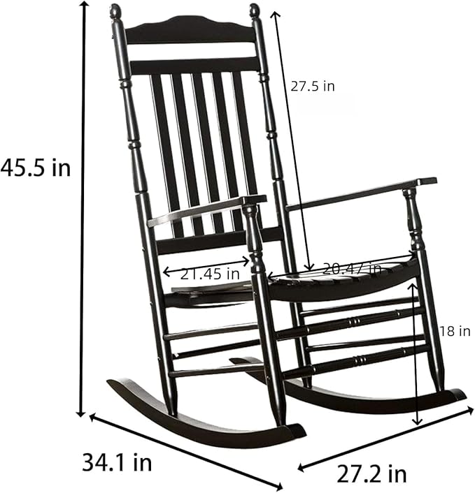 Wooden Rocking Chair for Adults Furniture Set of 2 Outside Rocker Chair for Porch Patio Lounge Balcony Indoor & Outdoor, Black